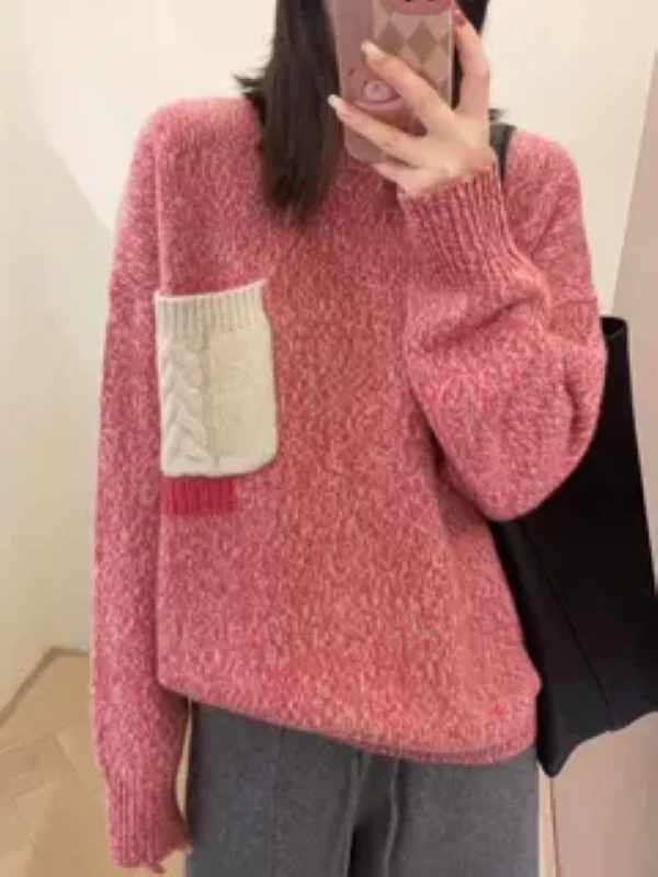 太美了～纯山羊绒 彩纱圆领宽松毛衣