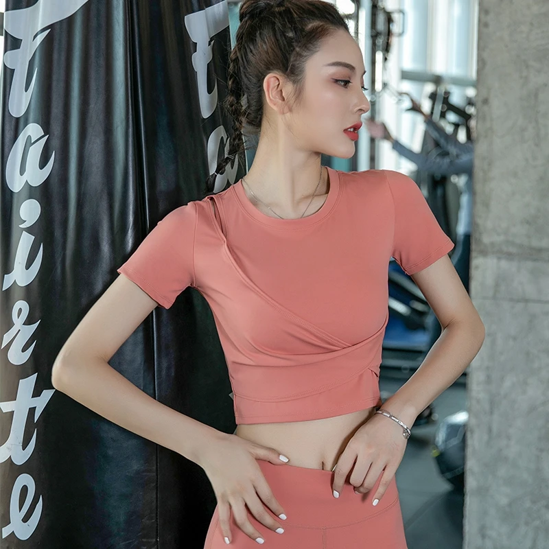 运动上衣女性感露脐速干紧身衣跑步服短袖T恤网红时尚健身瑜伽服