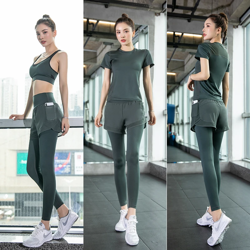 运动套装女夏季宽松薄款速干短袖上衣户外晨跑跑步服健身房瑜伽服