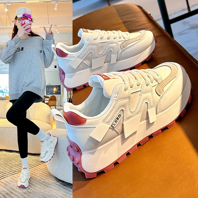 商场同款~时尚女鞋新款2025春季透气百搭运动鞋休闲女鞋厚底圆头