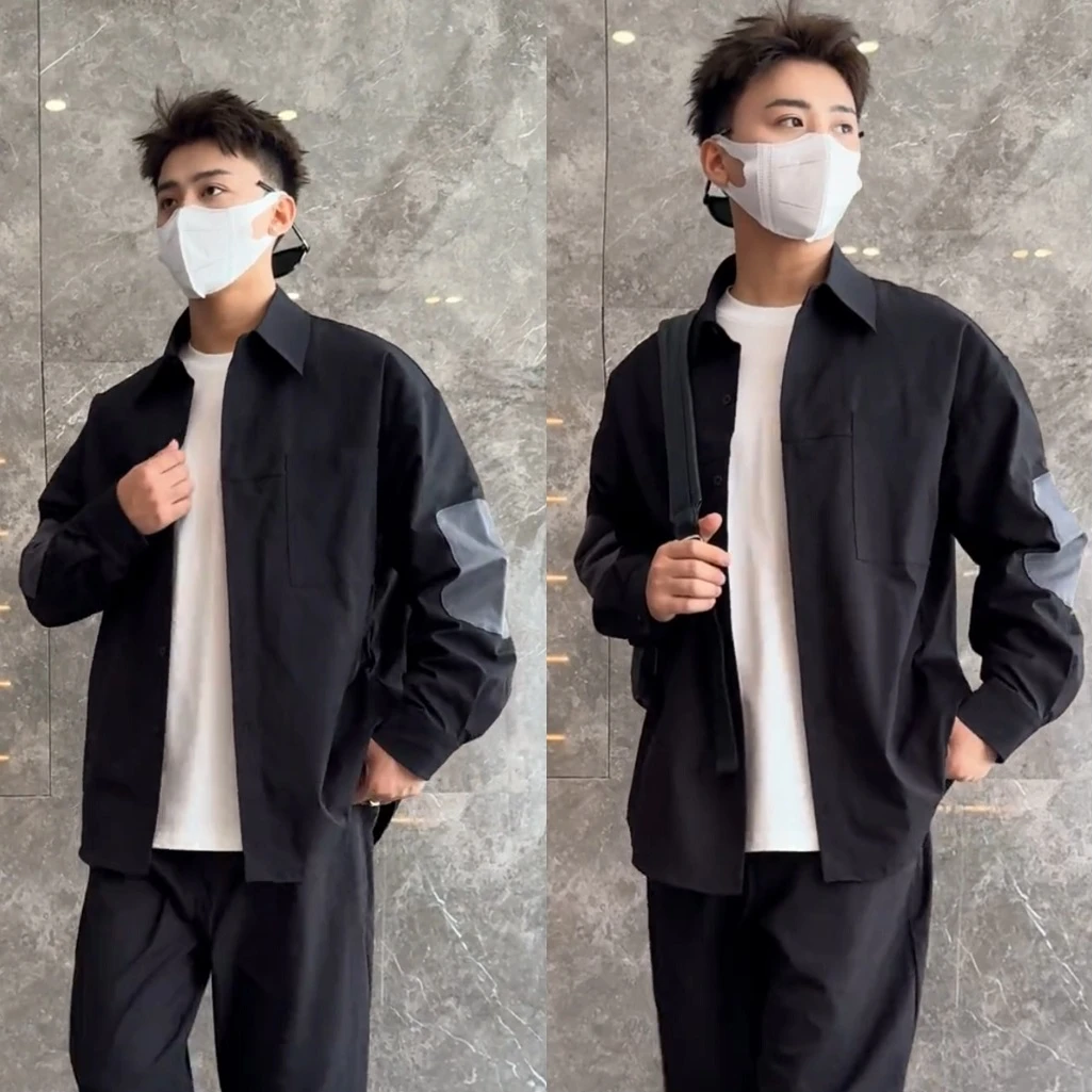 2024秋季设计师日系复古拼接撞色百搭宽松衬衣外套