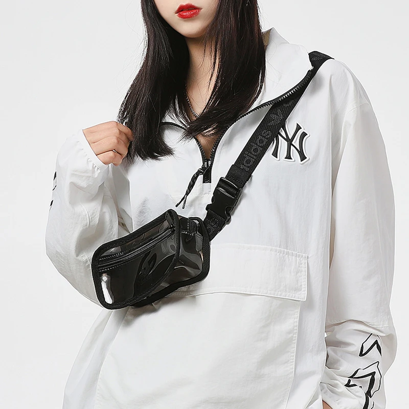 【推荐】阿迪达斯三叶草男包女包透明休闲运动腰包斜跨包 0994