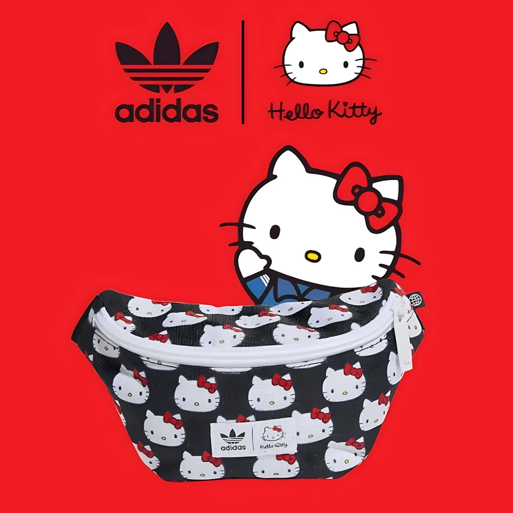 【推荐】阿迪达斯三叶草HelloKitty联名款婴童腰包可爱猫满印 7162