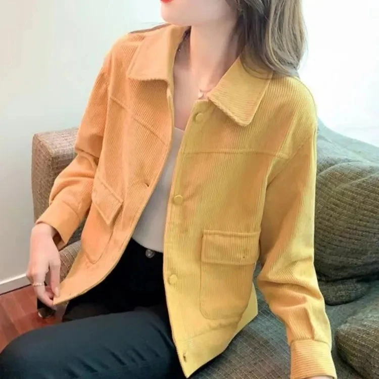 灯芯绒时尚加绒外套女春秋新款短款衬衣百搭上衣显瘦短外套休闲