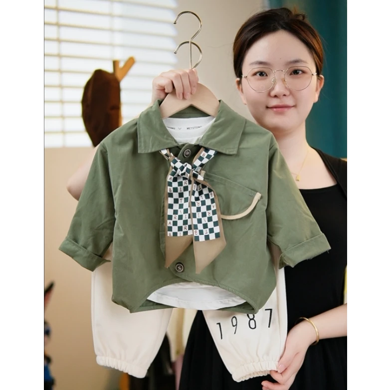 【3件套】送丝巾秋装新款男童衣服韩版森系款休闲裤风衣外套个性潮