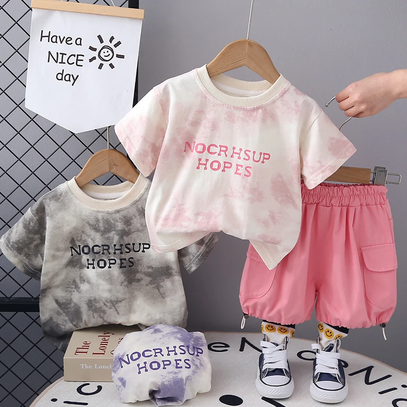 印花儿童短袖套装男童T恤宝宝夏季童装女童短裤婴儿衣服夏装批发