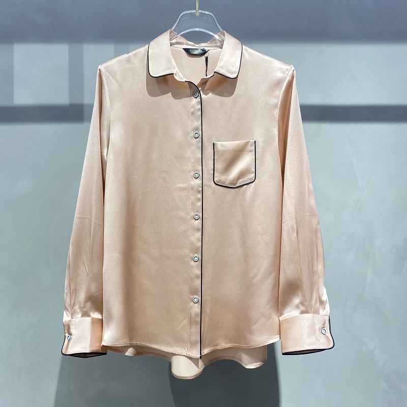 100%桑蚕丝女式素色长袖上衣家居服97011406-2