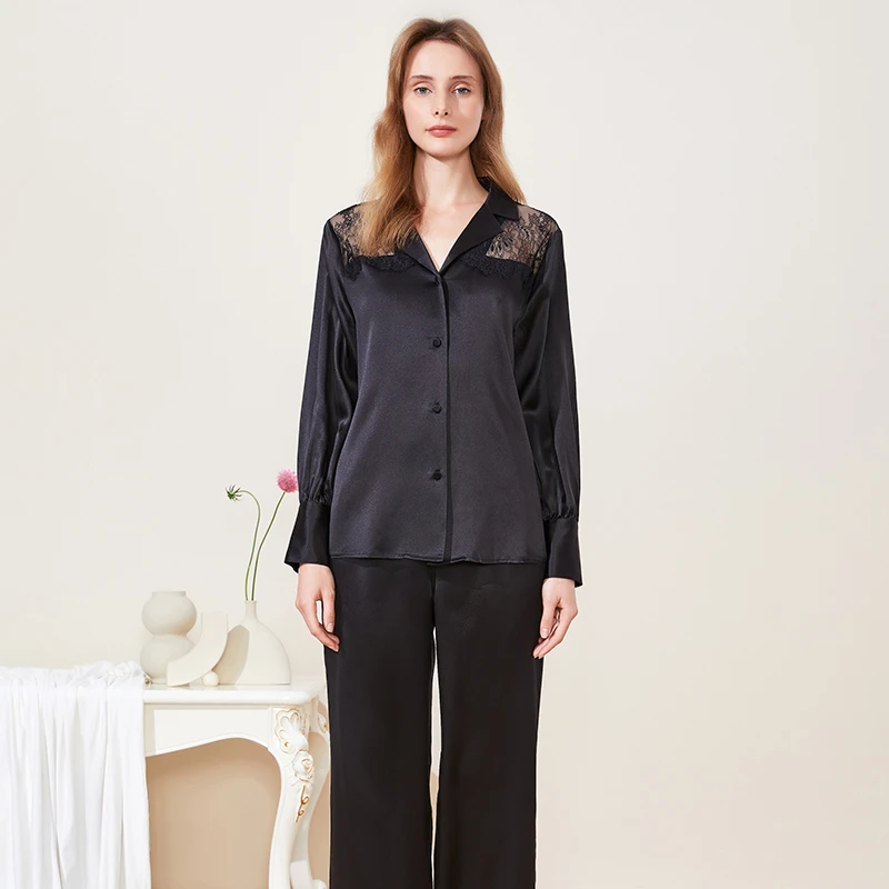 桑蚕丝睡衣女19姆米素绉缎女式长袖长裤家居服睡衣套装81011262