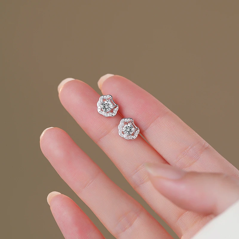 言若银匠 足银耳饰 纯银耳钉女轻奢平安锁简约百搭国风免摘ED283