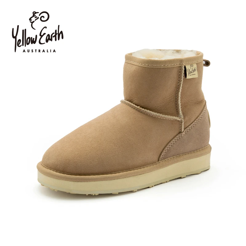 YellowEarth雪地靴女冬2024年羊皮毛一体一脚蹬加绒短筒棉靴 02A