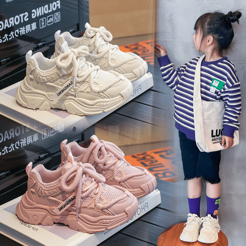 2024秋季新款韩版中大童鞋男童中性运动鞋跑步鞋女童网面老爹鞋