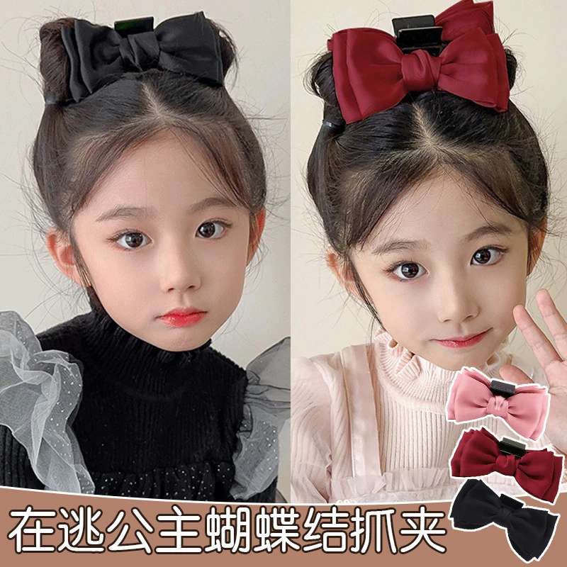 在逃公主儿童蝴蝶结发夹黑色森系发夹不伤发抓夹鲨鱼夹小女孩发饰