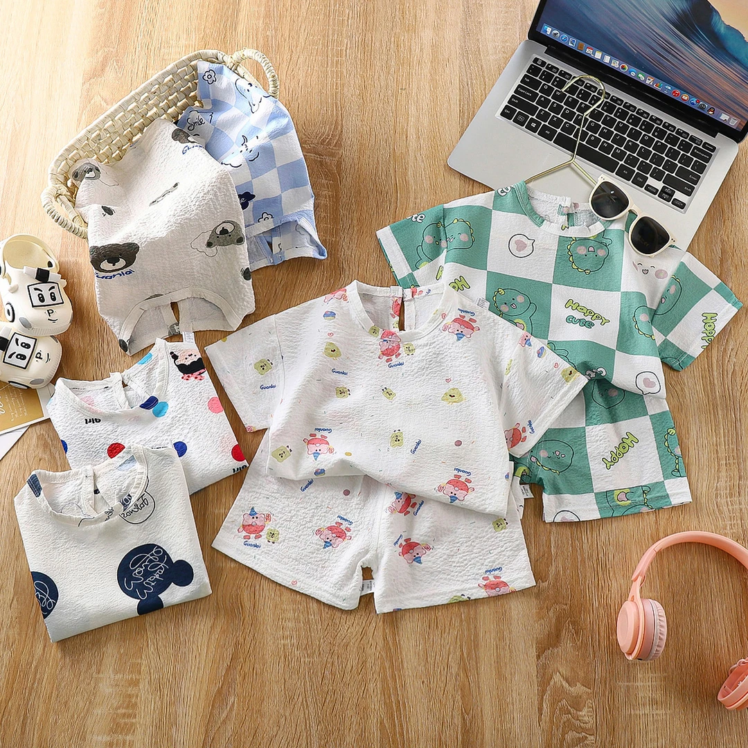2024新款儿童夏季家居套装男女童宽松薄款睡衣宝宝韩版卡通空调服