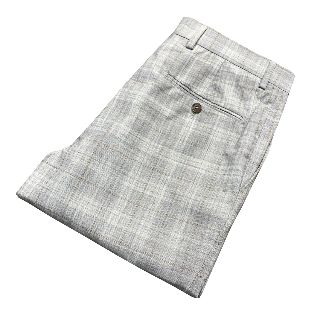 鸟【亲王格】浅灰色四季百搭羊毛男士四季款休闲西裤XK046