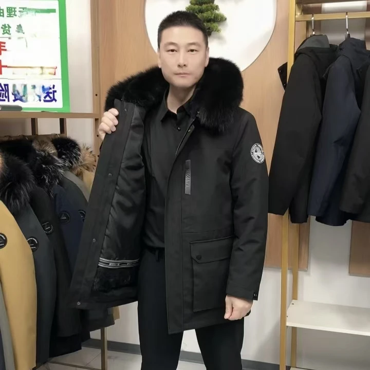 【中长款】2315新款獭兔毛内胆兔毛袖男士加厚保暖抗寒加厚派克