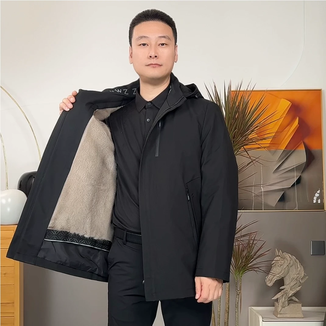 【短款】2110男士银蓝貂整貂内胆 冬季加厚保暖派克服毛袖