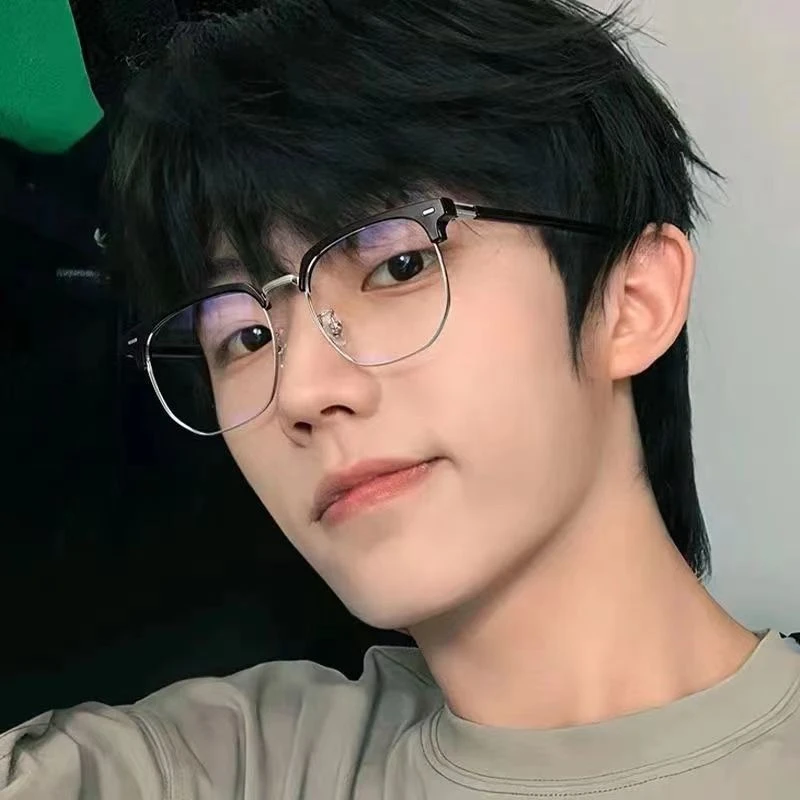 半框近视眼镜男士韩版潮流网红素颜黑框防蓝光可配近视眼镜女眼睛