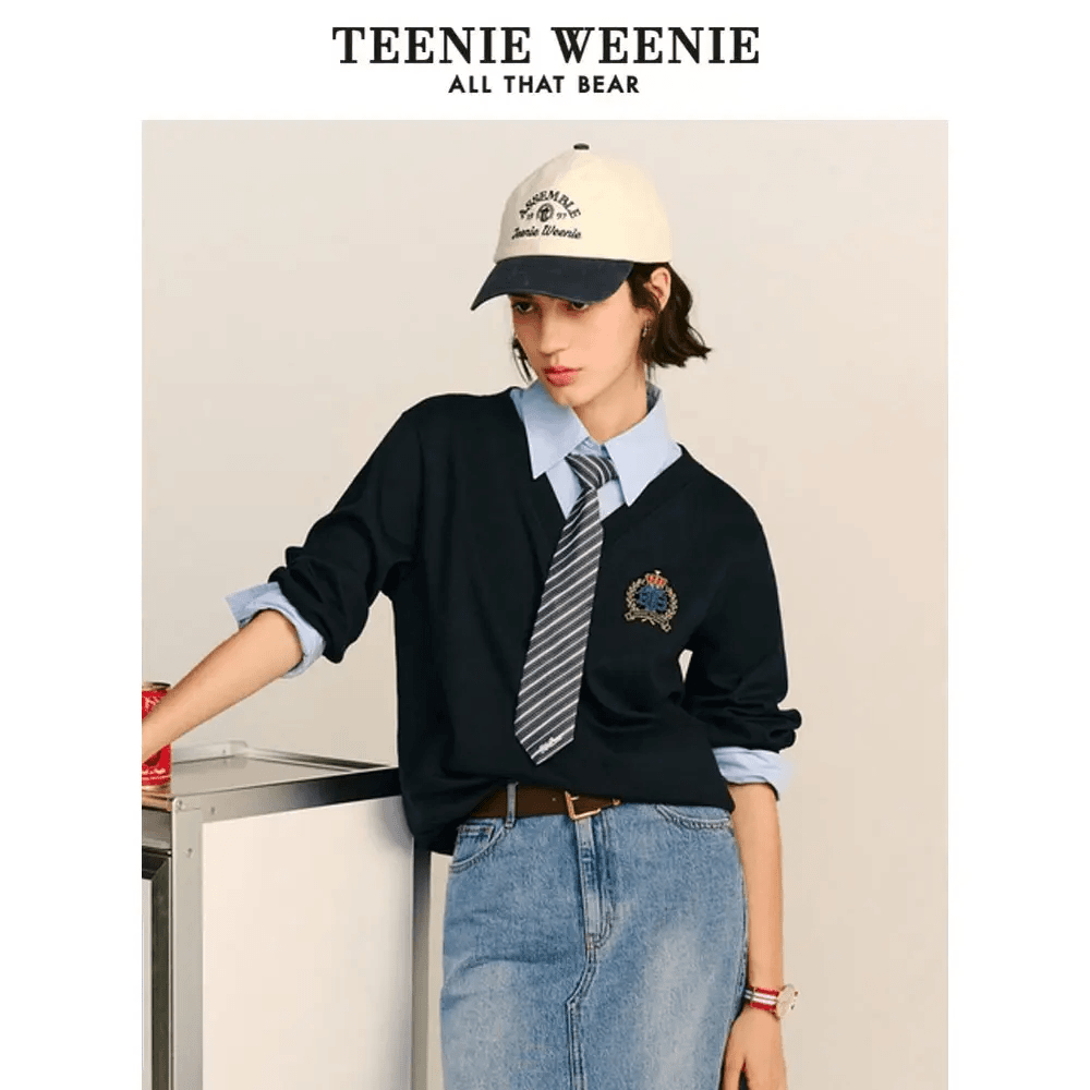 【赠领带】TeenieWeenie小熊24秋衬衫领拼接长袖卫衣女TTMA243801P