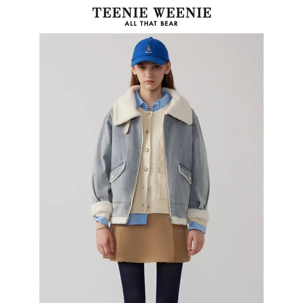 TeenieWeenie小熊24年冬装新款加绒保暖牛仔外套上衣TTJE244T01P