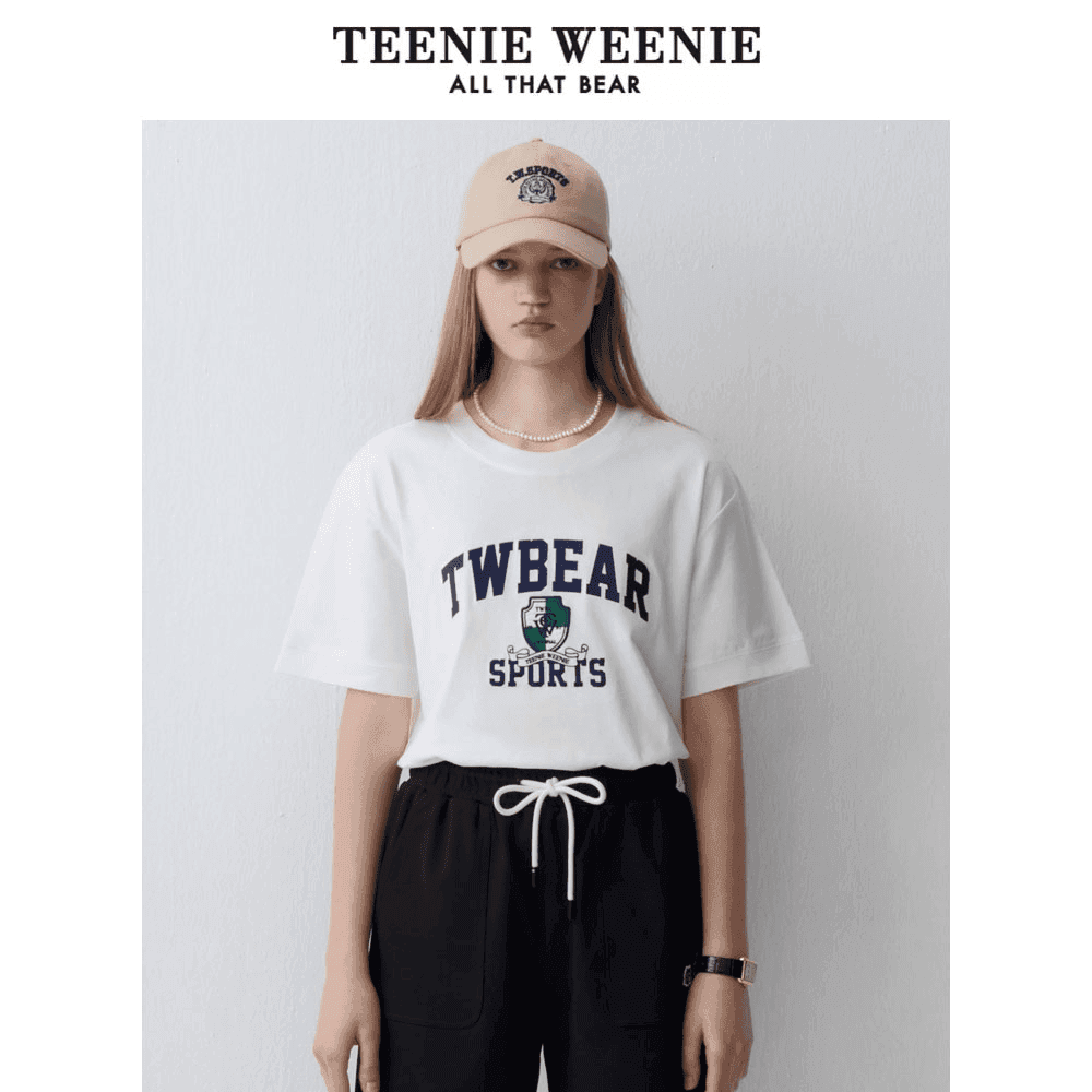 *TeenieWeenie小熊24简约休闲宽松微落肩短袖T恤衫女TTRA242501P