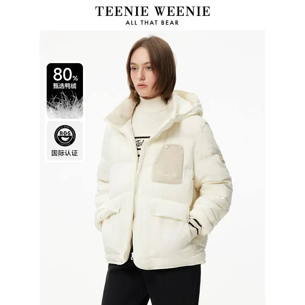 TeenieWeenie小熊女装连帽羽绒服女24保暖短款面包服TTJD244T02T