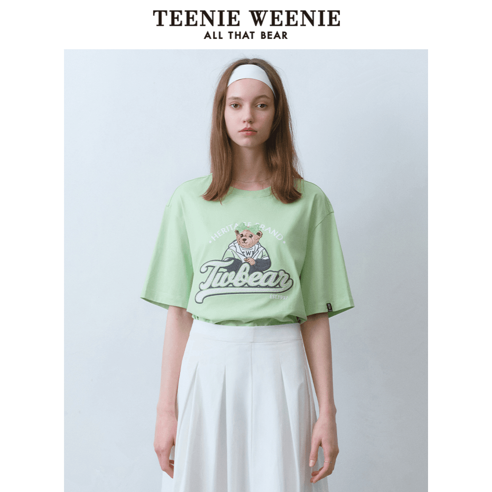 TeenieWeenie小熊女装24年圆领短袖T恤多巴胺宽松上衣TTRA242301T