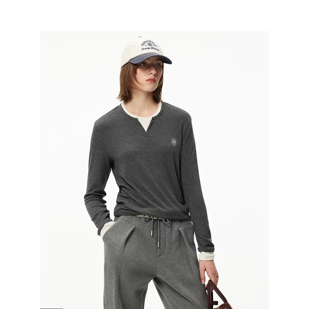 Teenie Weenie小熊假两件长袖T恤2024年冬季新款TTLA244V03W