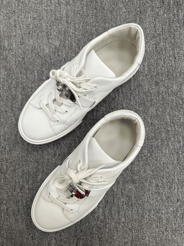 40.5 Hermes 爱马仕kelly银扣小白鞋 试穿品相