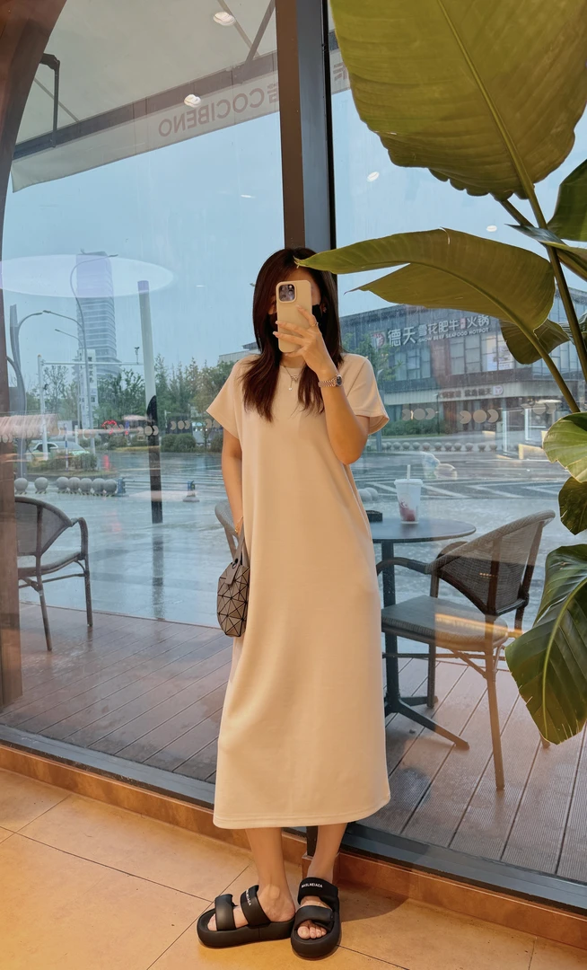 2024新款奶皮子长裙夏季慵懒气质显瘦高级感长裙t恤裙SS23186