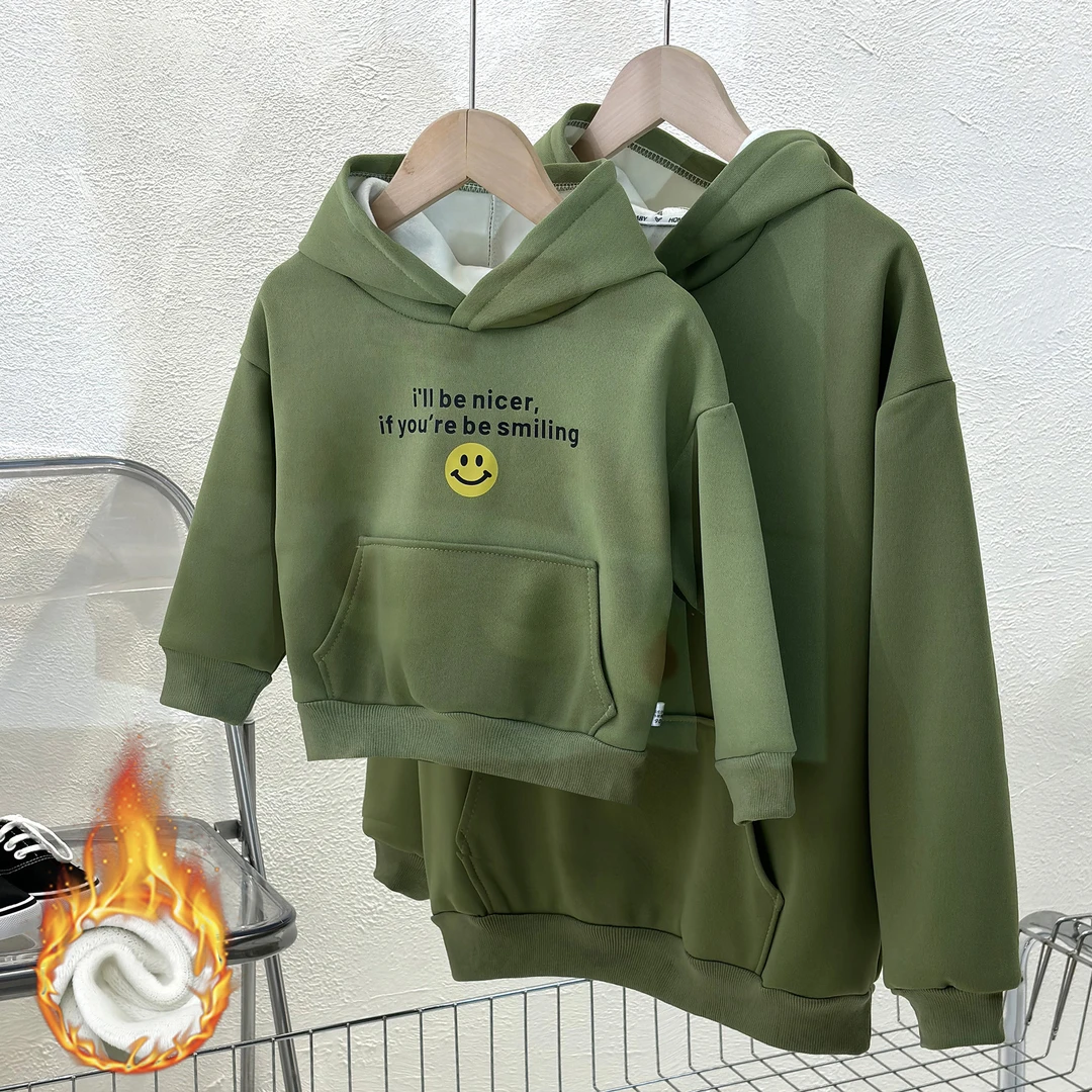 [小小小童]男女童加绒卫衣连帽2024秋冬新款中韩版保暖外套