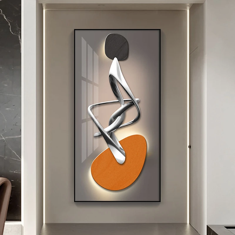 石来运转入户玄关装饰画竖版现代简约轻奢走廊过道客厅背景墙挂画