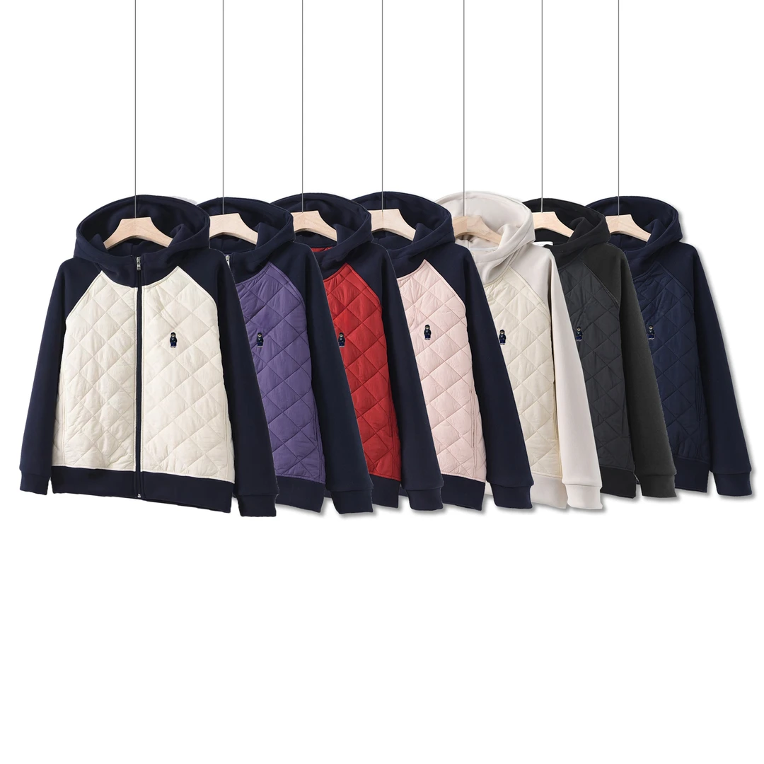 【初妤私服】泰迪熊冬款加厚加绒连帽拼接外套    B302