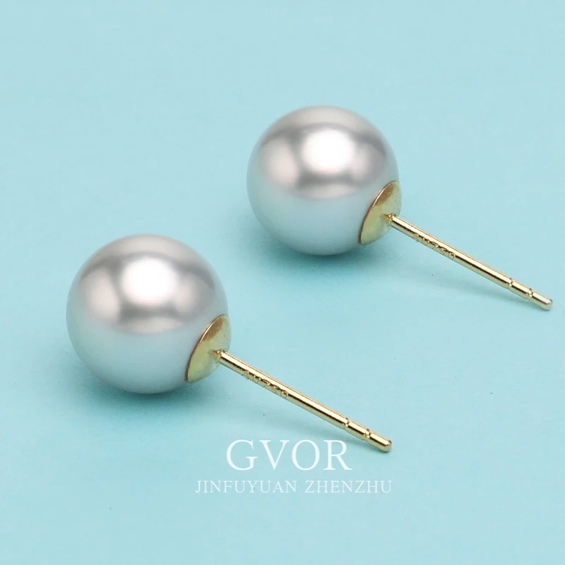 芈伽勒18K金海水灰珠耳钉C707