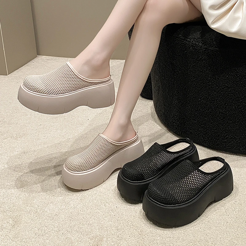 超火网红厚底增高拖鞋女2024春秋季新款爆款外穿高跟包头半拖鞋