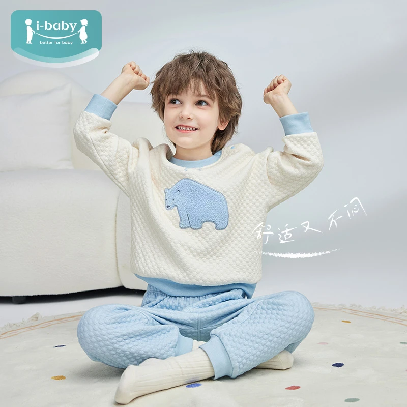 【双11好物】ibaby/英伦宝贝婴幼儿小奶泡调温空气层圆领开襟套装