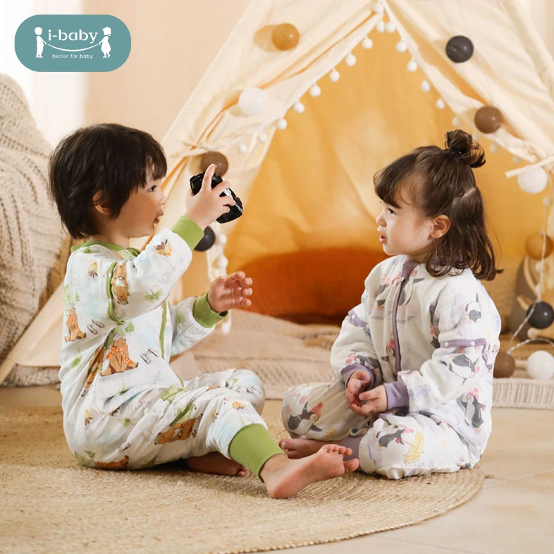 ibaby纱布夹棉恒温透气睡袋 宝宝分腿防踢被冬季双向拉链式幼儿