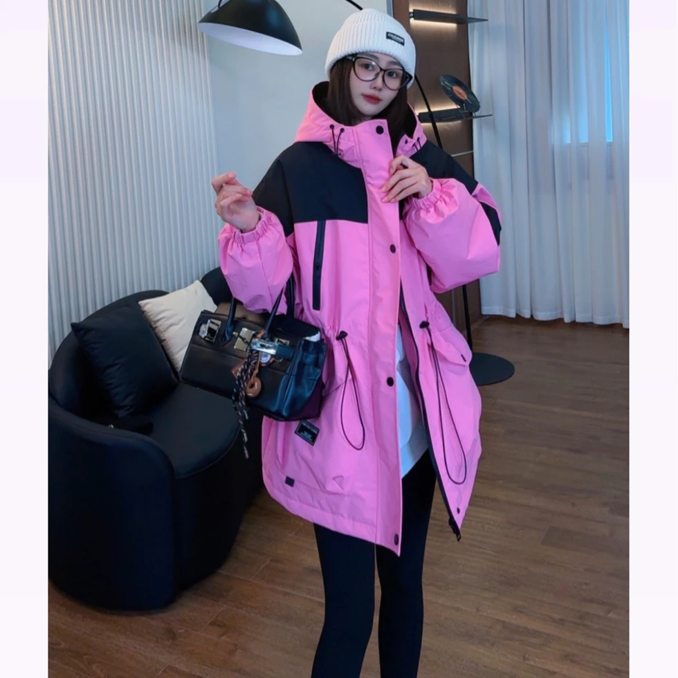 「收腰棉服」欧货连帽拼色后字母宽松休闲潮款棉服服