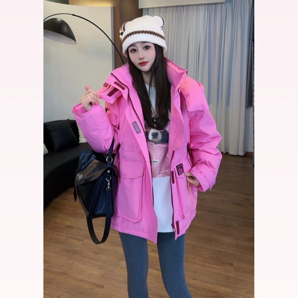 【新款推荐】欧货时尚高级感今年流行背带连帽羽绒服外套