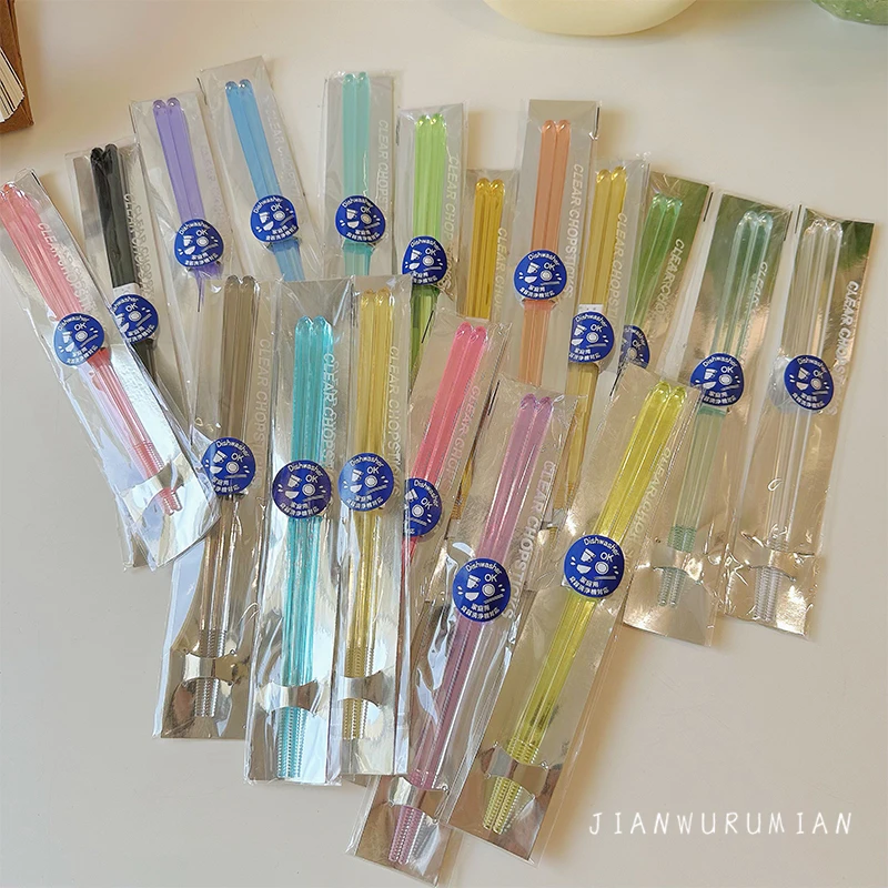 虫虫同款 23cm水晶质感透明筷子彩虹系高颜值家用分餐筷防滑筷子