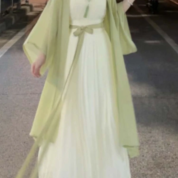 绿色宋制汉服女长干寺古风百褶裙中国风复古日常通勤夏款特价