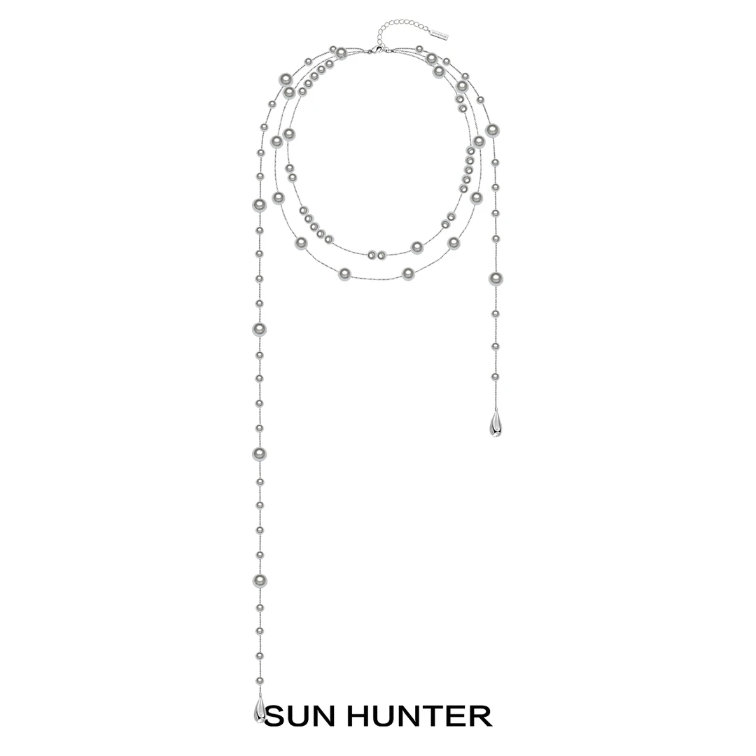 铜合金仿珍珠项链 三横SUN HUNTER原创破碎感珠珠水滴项链巴洛克