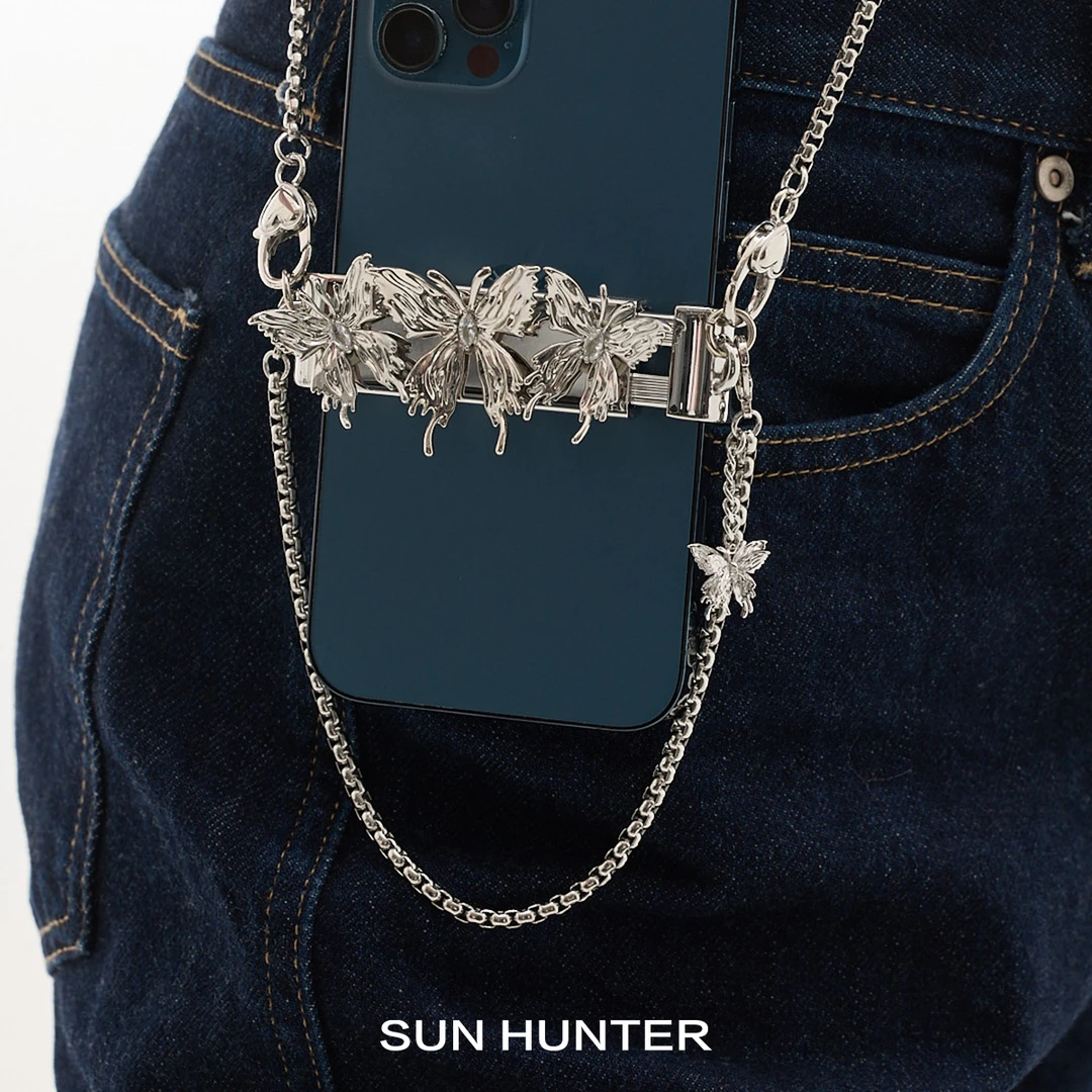铜合金项链 三横SUN HUNTER原创液化蝴蝶手机链背夹结实