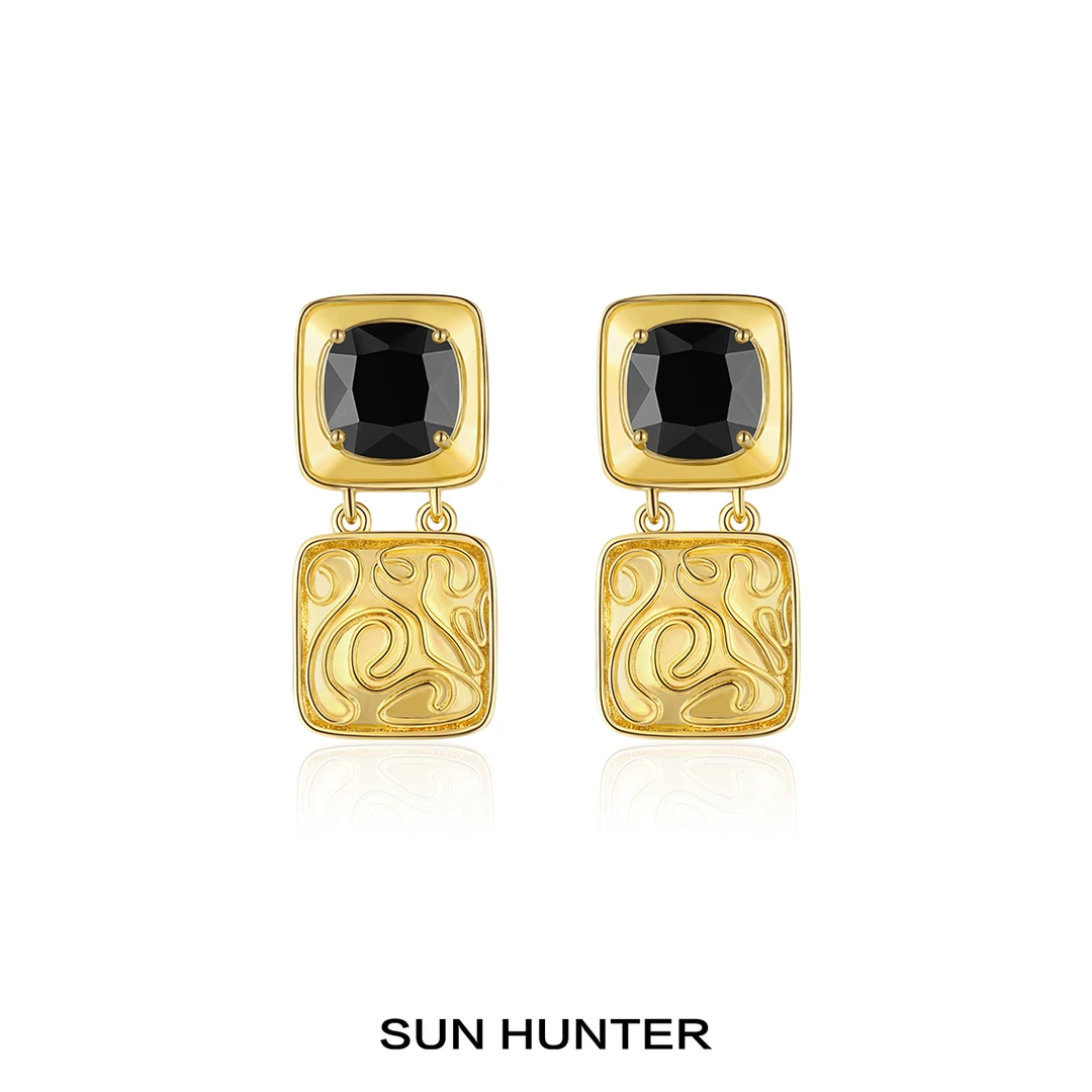 铜合金合成锆石耳饰 三横SUN HUNTER原创钛金钱币耳钉美拉德个性