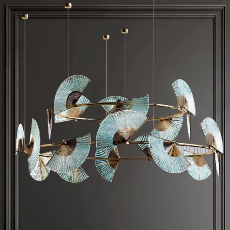 轻奢新中式吊灯餐饮包厢灯饭店大堂宴会厅别墅餐厅设计师款扇子灯