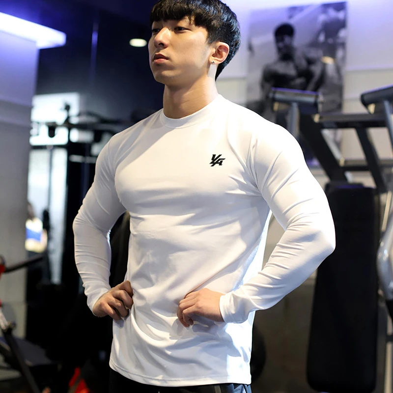 健身运动长袖男弹力速干透气小岭口健身衣户外锻炼休闲跑步训练服