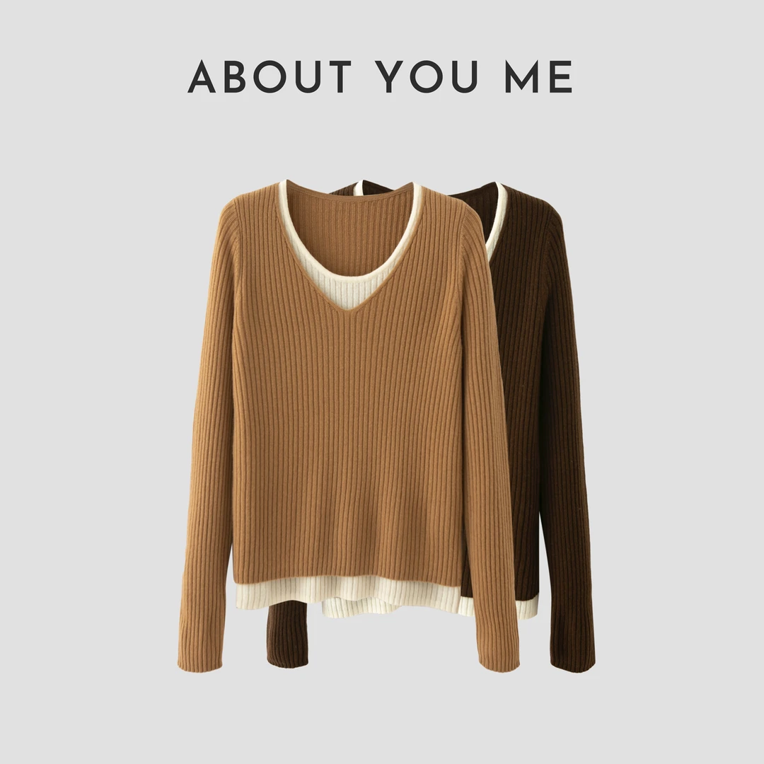 V领假两件简约羊毛上衣 保暖防寒超软糯