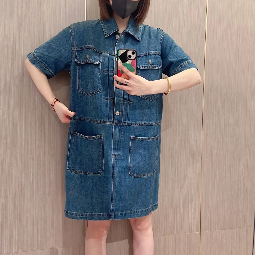 2025年夏季新款韩版休闲宽松显瘦牛仔连衣裙复古时尚百搭一步裙
