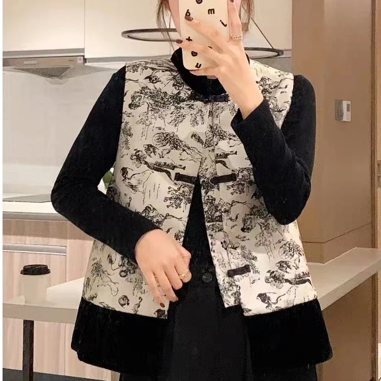 121复古中国风水墨画马甲高级感背心女新款气质百搭显瘦无袖上衣