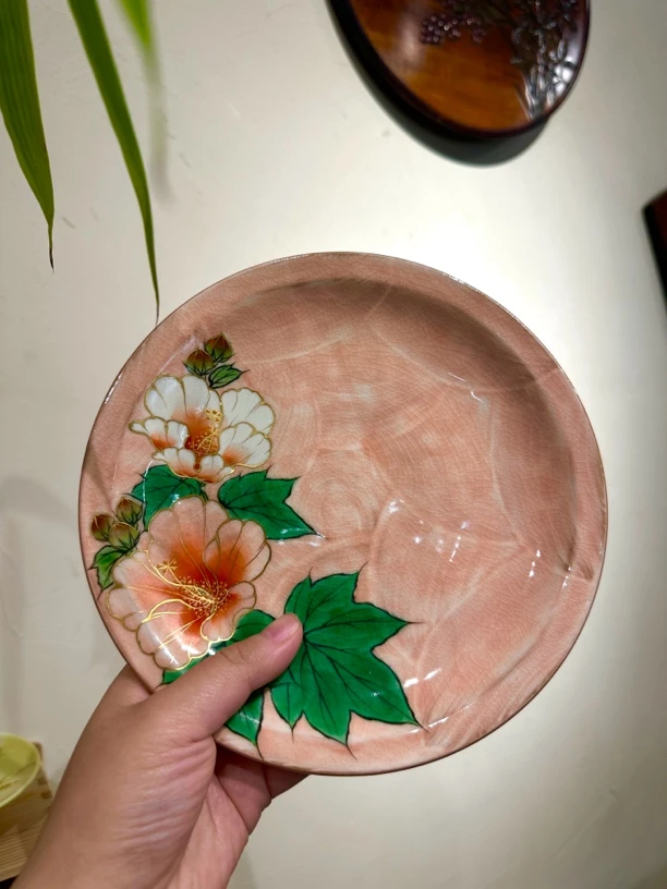 清水烧彩绘芙蓉描金壶承