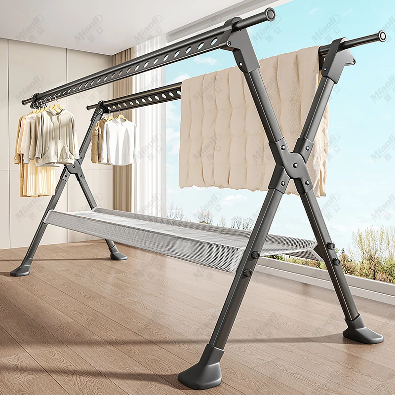 室外阳台家用简易室外落地双杆折叠凉衣杆立式衣服架可折叠挂衣架